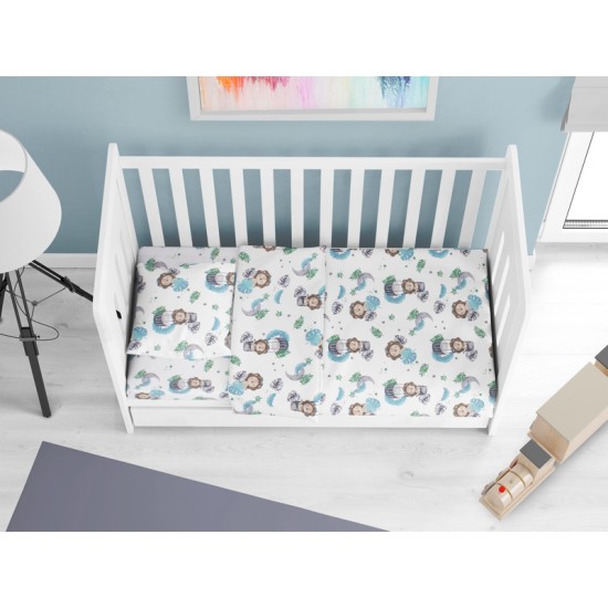 Κατωσέντονο Κούνιας Bebe Lion 533 Sky Blue Cotton Dimcol (70x140+15) Με Λάστιχο 1Τεμ