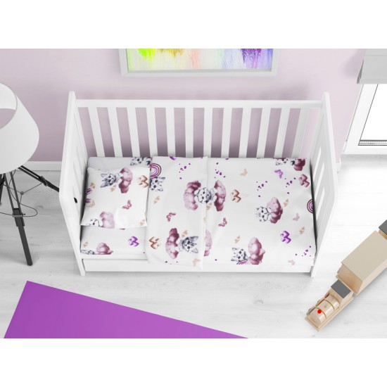 Κατωσέντονο Κούνιας Bebe Kitten 561 Mauve Cotton Dimcol (70x140+15) Με Λάστιχο 1Τεμ
