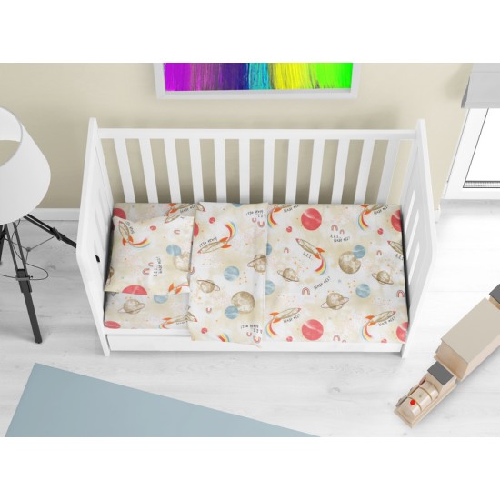 Σεντόνια Βρεφικά Κούνιας Σετ Bebe Spaceship 186 Beige Cotton Dimcol (120x160) 3Τεμ