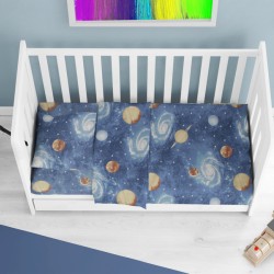 Σεντόνια Βρεφικά Κούνιας Σετ Bebe Milky Way 185 Blue Cotton Dimcol (120x160) 3Τεμ