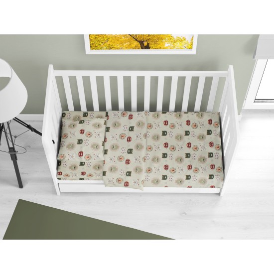 Σεντόνια Βρεφικά Κούνιας Σετ Bebe Big Cats 27 Light Olive Cotton Dimcol (120x160) 1Τεμ