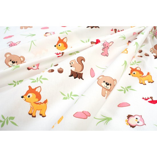 Σεντόνια Βρεφικά Κούνιας Σετ Bebe Forest Animals 571 White-Pink Cotton Dimcol (120x160) 3Τεμ