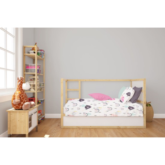 Σεντόνια Βρεφικά Κούνιας Σετ Bebe Rainbow 575 White-Pink Cotton Dimcol (120x160) 3Τεμ