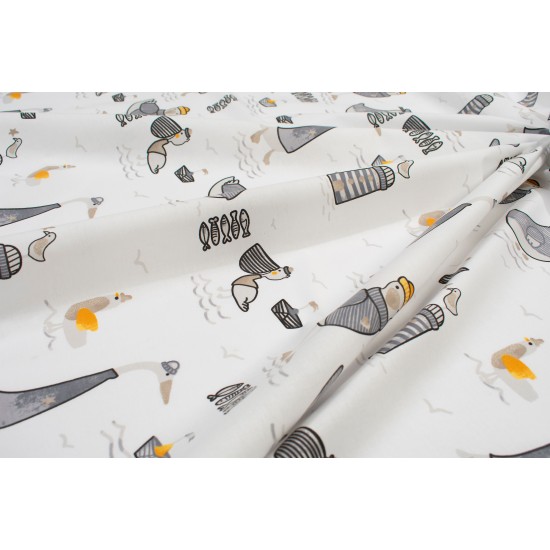Κατωσέντονο Κούνιας Bebe Seabirds 578 White-Grey Cotton Dimcol (70x140+15) Με Λάστιχο 1Τεμ