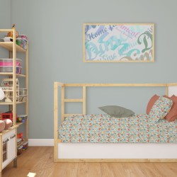 Σεντόνια Βρεφικά Κούνιας Σετ Bebe Forest Fox 528 Pale Cyan Cotton Dimcol (120x160) 3Τεμ