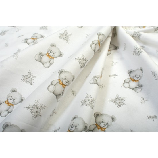 Σεντόνια Βρεφικά Κούνιας Σετ Baby Newborn Bear 717 White-Grey Cotton Dimcol (120x160) 3Τεμ