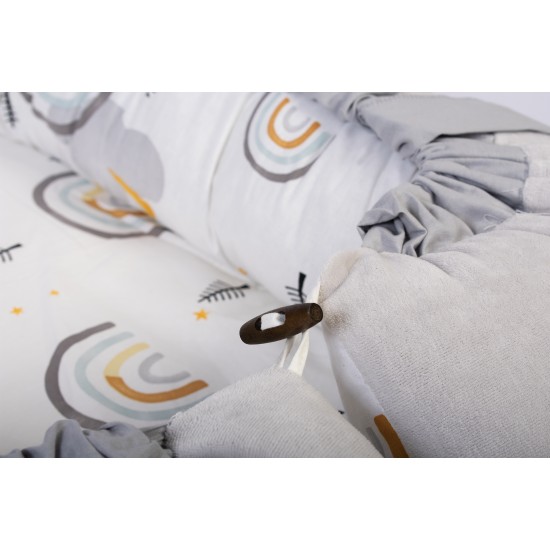 Φωλιά Ύπνου Bebe Rainbow 01 White-Grey Cotton Dimcol (85x60x15) 1Τεμ