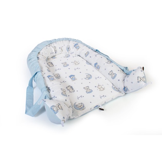Φωλιά Ύπνου Bebe Bear's Nest 03 White-Sky Blue Cotton Dimcol (85x60x15) 1Τεμ