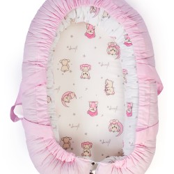 Φωλιά Ύπνου Bebe Bear's Nest 04 White-Pink Cotton Dimcol (85x60x15) 1Τεμ