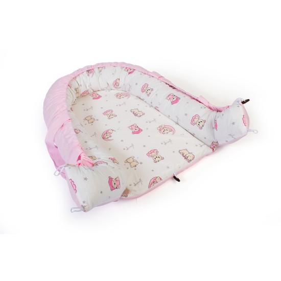 Φωλιά Ύπνου Bebe Bear's Nest 04 White-Pink Cotton Dimcol (85x60x15) 1Τεμ