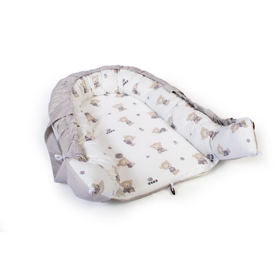 Φωλιά Ύπνου Bebe Bear's Nest 05 White-Grey Cotton Dimcol (85x60x15) 1Τεμ