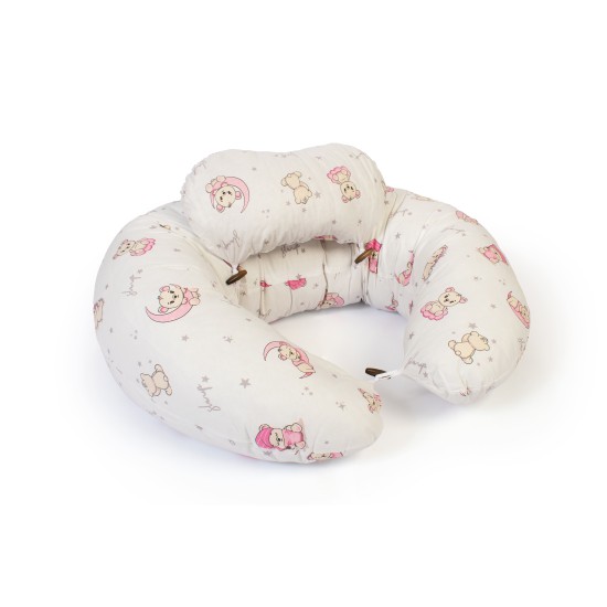 Μαξιλάρι Εγκυμοσύνης - Θηλασμού 2 Σε 1 Bebe Bear's Nest 04 White-Pink Cotton Dimcol (155 x 35 x 20) 1Τεμ