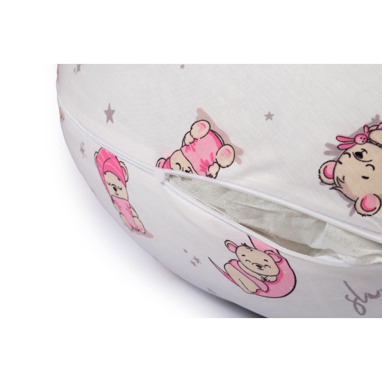 Μαξιλάρι Εγκυμοσύνης - Θηλασμού 2 Σε 1 Bebe Bear's Nest 04 White-Pink Cotton Dimcol (155 x 35 x 20) 1Τεμ