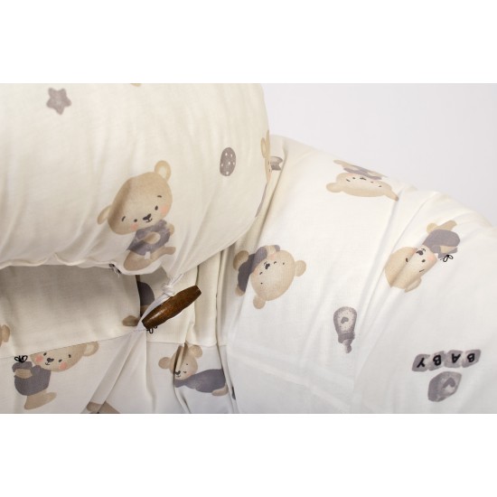 Μαξιλάρι Εγκυμοσύνης - Θηλασμού 2 Σε 1 Bebe Bear's Nest 05 White-Grey Cotton Dimcol (155 x 35 x 20) 1Τεμ