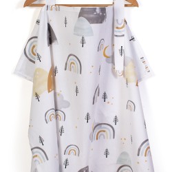 Ποδιά Θηλασμού Bebe Rainbow 01 White-Grey Cotton Dimcol (105x70) 1Τεμ