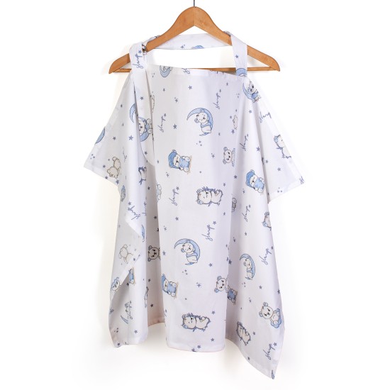 Ποδιά Θηλασμού Bebe Bear's Nest 03 White-Sky Blue Cotton Dimcol (105x70) 1Τεμ
