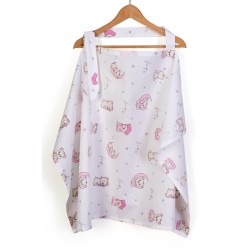 Ποδιά Θηλασμού Bebe Bear's Nest 04 White-Pink Cotton Dimcol (105x70) 1Τεμ