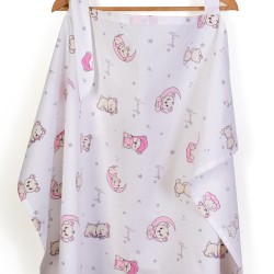 Ποδιά Θηλασμού Bebe Bear's Nest 04 White-Pink Cotton Dimcol (105x70) 1Τεμ