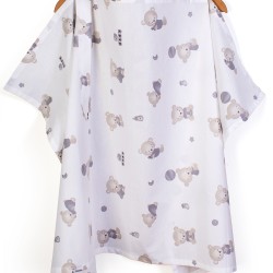 Ποδιά Θηλασμού Bebe Bear's Nest 05 White-Grey Cotton Dimcol (105x70) 1Τεμ