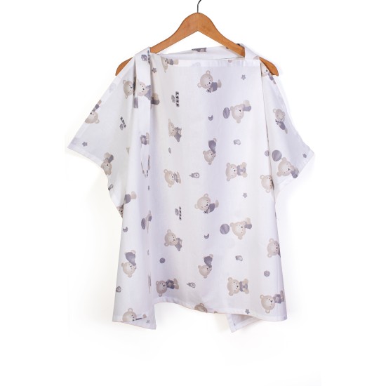 Ποδιά Θηλασμού Bebe Bear's Nest 05 White-Grey Cotton Dimcol (105x70) 1Τεμ