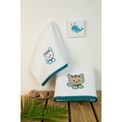 Πετσέτες Βρεφικές Με Κέντημα Σετ Bebe Kitty 137 White Cotton Dimcol 2Τεμ