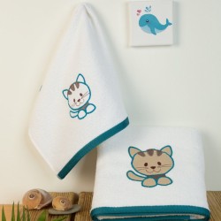 Πετσέτες Βρεφικές Με Κέντημα Σετ Bebe Kitty 137 White Cotton Dimcol 2Τεμ