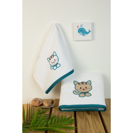Πετσέτες Βρεφικές Με Κέντημα Σετ Bebe Kitty 137 White Cotton Dimcol 2Τεμ