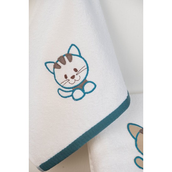 Πετσέτες Βρεφικές Με Κέντημα Σετ Bebe Kitty 137 White Cotton Dimcol 2Τεμ