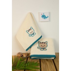 Πετσέτες Βρεφικές Με Κέντημα Σετ Bebe Kitty 138 Ecru Cotton Dimcol 2Τεμ