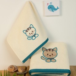 Πετσέτες Βρεφικές Με Κέντημα Σετ Bebe Kitty 138 Ecru Cotton Dimcol 2Τεμ