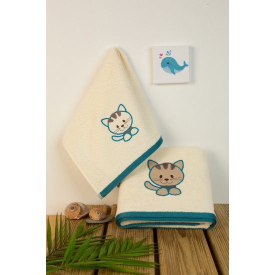 Πετσέτες Βρεφικές Με Κέντημα Σετ Bebe Kitty 138 Ecru Cotton Dimcol 2Τεμ