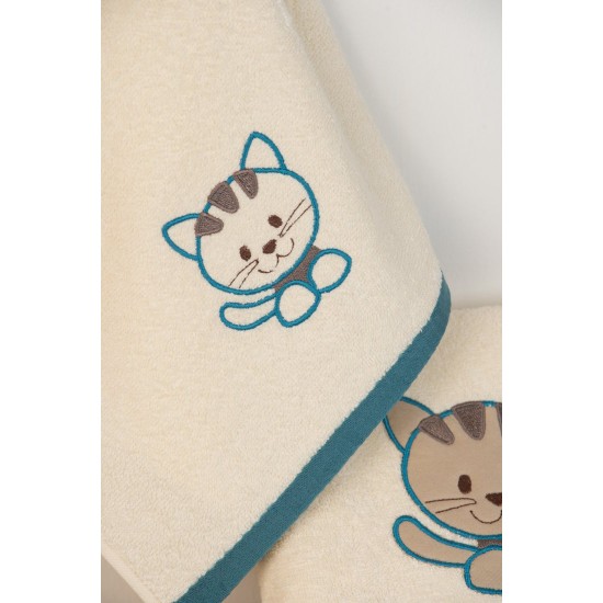 Πετσέτες Βρεφικές Με Κέντημα Σετ Bebe Kitty 138 Ecru Cotton Dimcol 2Τεμ