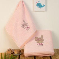 Πετσέτες Βρεφικές Με Κέντημα Σετ Bebe Rabbit Girl 146 Pink Cotton Dimcol 2Τεμ