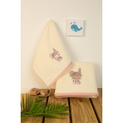 Πετσέτες Βρεφικές Με Κέντημα Σετ Bebe Rabbit Girl 148 Ecru Cotton Dimcol 2Τεμ