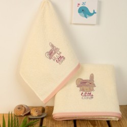 Πετσέτες Βρεφικές Με Κέντημα Σετ Bebe Rabbit Girl 148 Ecru Cotton Dimcol 2Τεμ