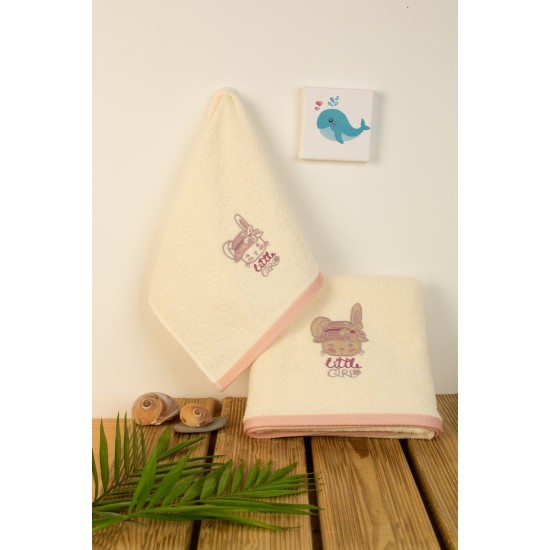 Πετσέτες Βρεφικές Με Κέντημα Σετ Bebe Rabbit Girl 148 Ecru Cotton Dimcol 2Τεμ
