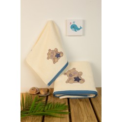 Πετσέτες Βρεφικές Με Κέντημα Σετ Bebe Star Bear 153 Ecru Cotton Dimcol 2Τεμ