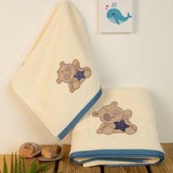 Πετσέτες Βρεφικές Με Κέντημα Σετ Bebe Star Bear 153 Ecru Cotton Dimcol 2Τεμ