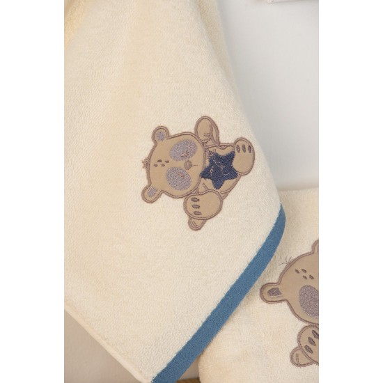 Πετσέτες Βρεφικές Με Κέντημα Σετ Bebe Star Bear 153 Ecru Cotton Dimcol 2Τεμ