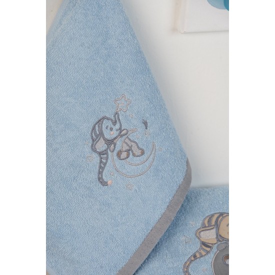 Πετσέτες Βρεφικές Με Κέντημα Σετ Bebe Dreaming Elephant 166 L.Blue Cotton Dimcol 2Τεμ