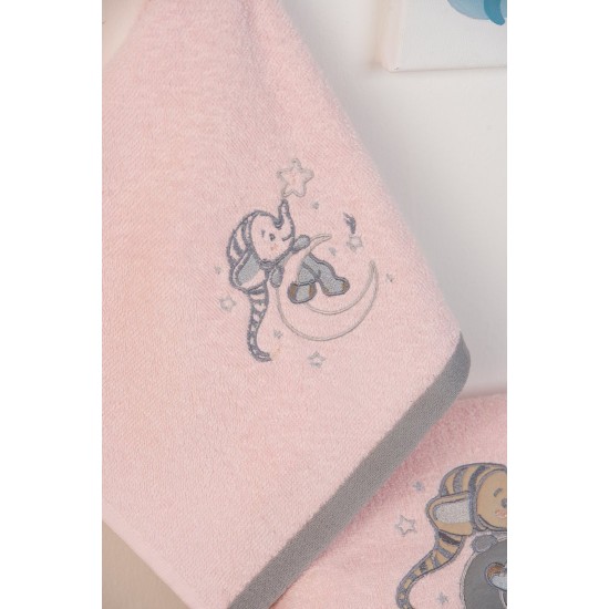 Πετσέτες Βρεφικές Με Κέντημα Σετ Bebe Dreaming Elephant 167 Pink Cotton Dimcol 2Τεμ