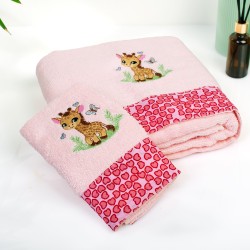 Πετσέτες Παιδικές Σετ Giraffe 171 Pink Cotton Dimcol 2Τεμ