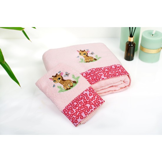 Πετσέτες Παιδικές Σετ Giraffe 171 Pink Cotton Dimcol 2Τεμ