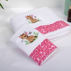 Πετσέτες Παιδικές Σετ Giraffe 172 White- Pink Cotton Dimcol 2Τεμ