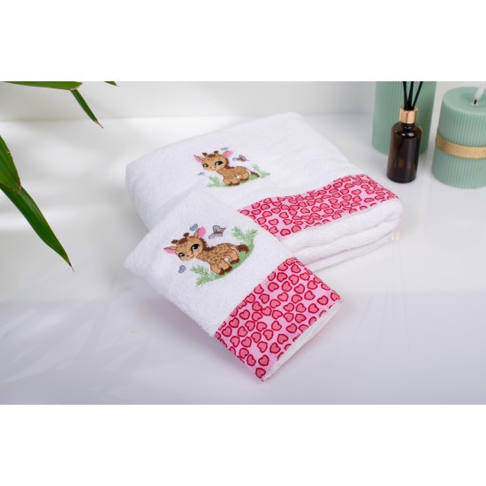 Πετσέτες Παιδικές Σετ Giraffe 172 White- Pink Cotton Dimcol 2Τεμ