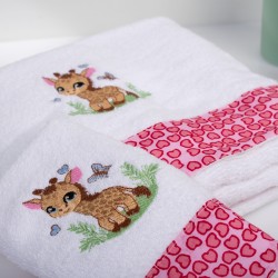 Πετσέτες Παιδικές Σετ Giraffe 172 White- Pink Cotton Dimcol 2Τεμ