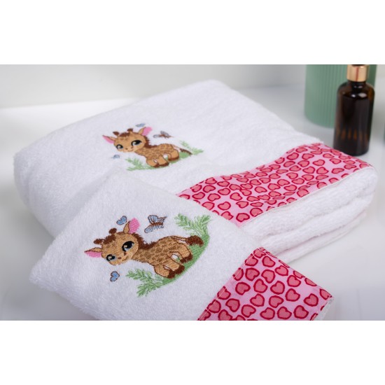 Πετσέτες Παιδικές Σετ Giraffe 172 White- Pink Cotton Dimcol 2Τεμ