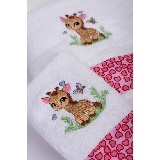 Πετσέτες Παιδικές Σετ Giraffe 172 White- Pink Cotton Dimcol 2Τεμ