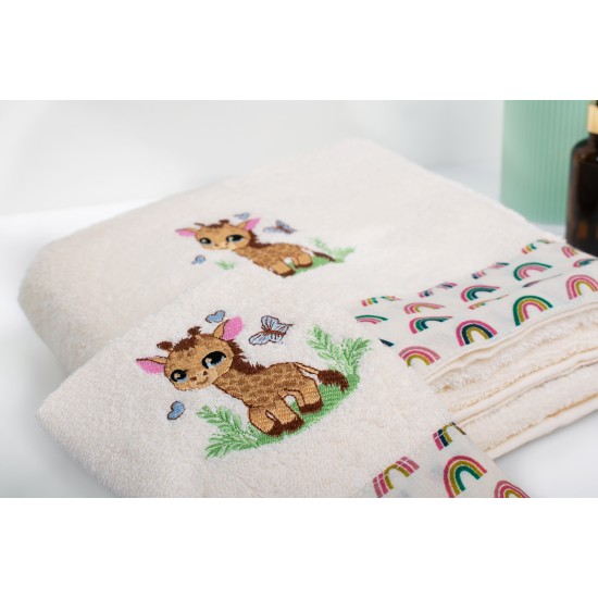 Πετσέτες Παιδικές Σετ Giraffe 173 Ecru-Multi Cotton Dimcol 2Τεμ