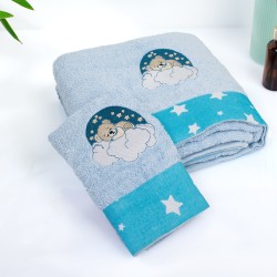 Πετσέτες Παιδικές Σετ Cloudy Bear 175 Sky Blue Cotton Dimcol 2Τεμ